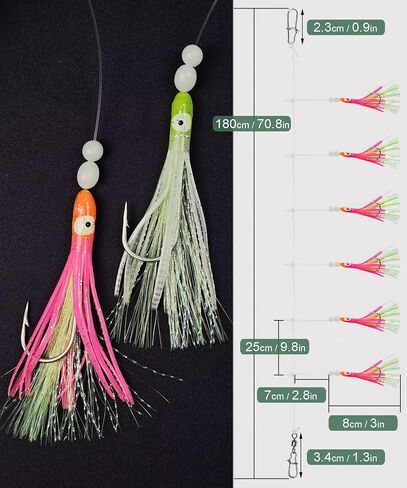 Squid Bait Fishing Rigs, Glow Pre-Tied Surf Fishing Lures Rigs 12pcs in Kuwait