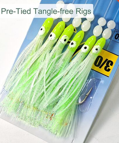 Squid Bait Fishing Rigs, Glow Pre-Tied Surf Fishing Lures Rigs 12pcs in Kuwait