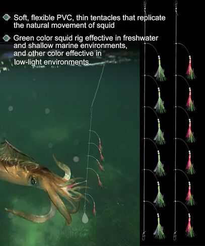 Squid Bait Fishing Rigs, Glow Pre-Tied Surf Fishing Lures Rigs 12pcs in Kuwait
