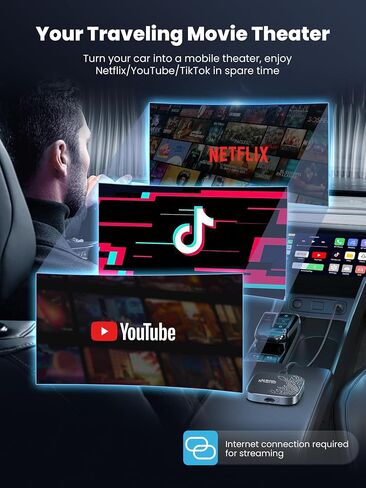 محول CarPlay لاسلكي 4 في 1 لبث Netflix/YouTube/TikTok/TF Card، 2026 Magic Video AI Box & Android Auto Dongle [Dual Band WiFi، Autolink Pro] التوصيل والتشغيل، يناسب سيارة تشغيل السيارة السلكية OEM in Kuwait