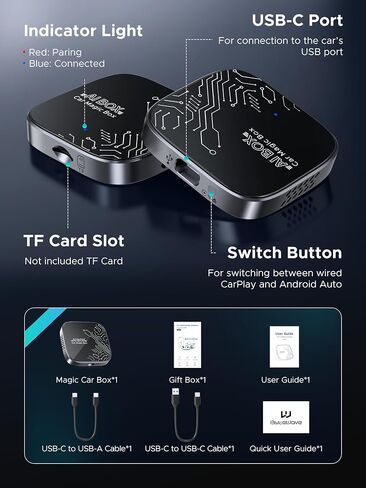 محول CarPlay لاسلكي 4 في 1 لبث Netflix/YouTube/TikTok/TF Card، 2026 Magic Video AI Box & Android Auto Dongle [Dual Band WiFi، Autolink Pro] التوصيل والتشغيل، يناسب سيارة تشغيل السيارة السلكية OEM in Kuwait