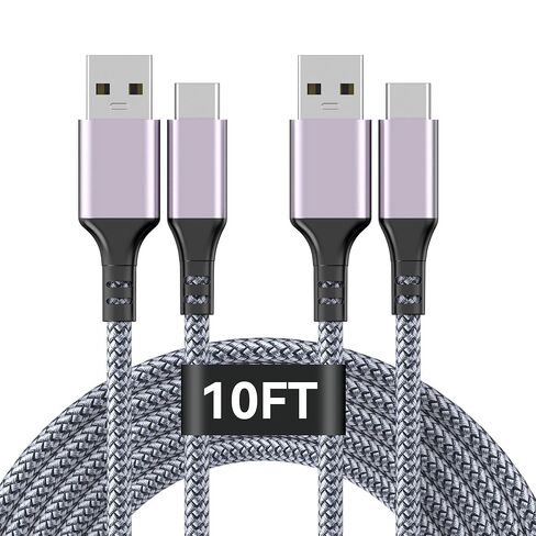 كابل شحن USB C بطول 10 أقدام + 10 أقدام، كابل USB A إلى Typc، لوحدة تحكم PS5، لسلسلة Xbox X، لوحدات تحكم PS5/Xbox Series X/S/Switch، سلك USB C بديل من النايلون المضفر من النوع C، رمادي in Kuwait