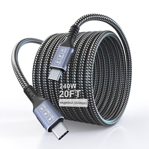 20 FT USB C Cable 240W Fast Charging, 20Gbps Data Transfer & 4K@60Hz Video, PD 3.1 Braided Super Long USBC Cable, USB-C to USB-C 3.2 Gen 2x2 Cord for iPhone17 16 15, MacBook, iPad, Galaxy, VR, Monitor in Kuwait