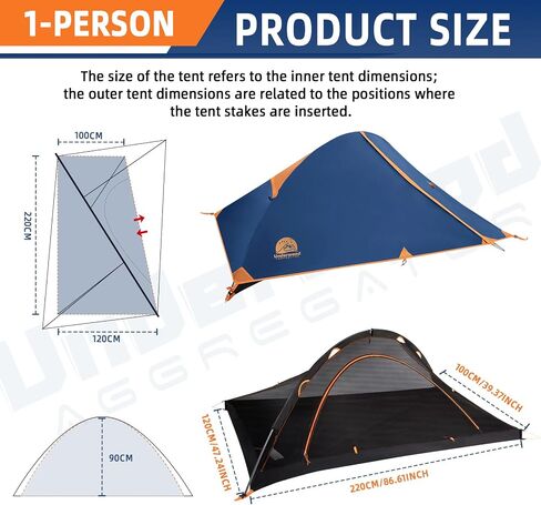1 Person Lightweight Single Pole Backpacking Tent, Waterproof & Large Space in Kuwait