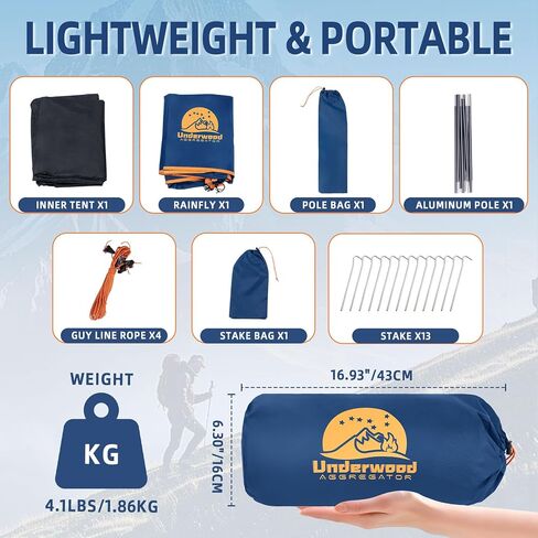 1 Person Lightweight Single Pole Backpacking Tent, Waterproof & Large Space in Kuwait