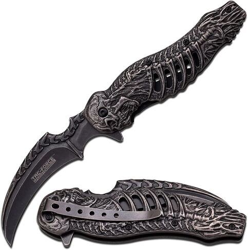 Tac-Force- Folding Pocket Knife – Stonewashed Finish Stainless Steel Blade and Handle w/Sculpted Skeleton Design, Pocket Clip, Tactical, EDC, Rescue - TF-857 in Saudi Arabia