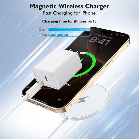 [Apple MFi Certified] iPhone 17 Magnetic Charger,6FT USB C i Phone 17 Wireless Charging Pad & Fast PD USB C Charging Block,Fast iPhone Mag-Safe Charger for iPhone 17/16 Pro/Pro Max/15/14/13/12 Series in Kuwait