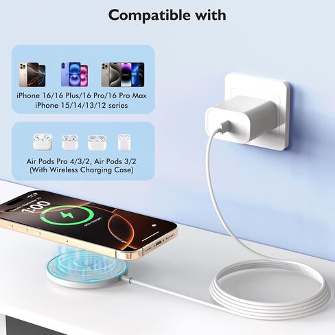 [Apple MFi Certified] iPhone 17 Magnetic Charger,6FT USB C i Phone 17 Wireless Charging Pad & Fast PD USB C Charging Block,Fast iPhone Mag-Safe Charger for iPhone 17/16 Pro/Pro Max/15/14/13/12 Series in Kuwait