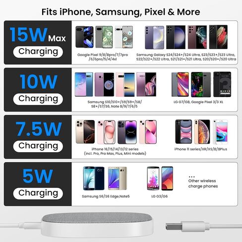 Wireless Charging Pad 15W for iPhone 16, Anti-Slip, Detachable USB Cable in Kuwait