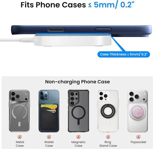 Wireless Charging Pad 15W for iPhone 16, Anti-Slip, Detachable USB Cable in Kuwait