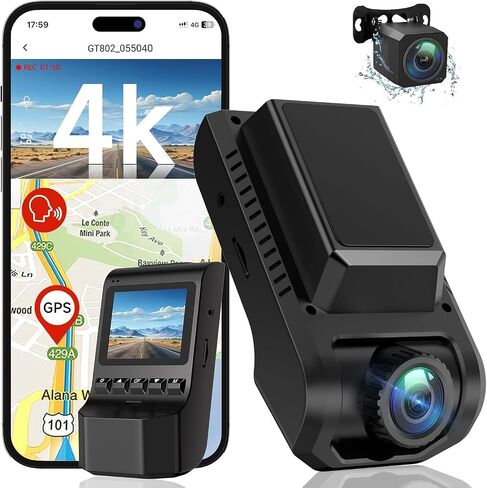 4K+1080P Front and Rear Dash Cam for Cars, Built-in WiFi and GPS in Kuwait