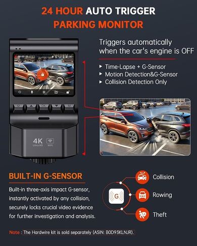 4K+1080P Front and Rear Dash Cam for Cars, Built-in WiFi and GPS in Kuwait