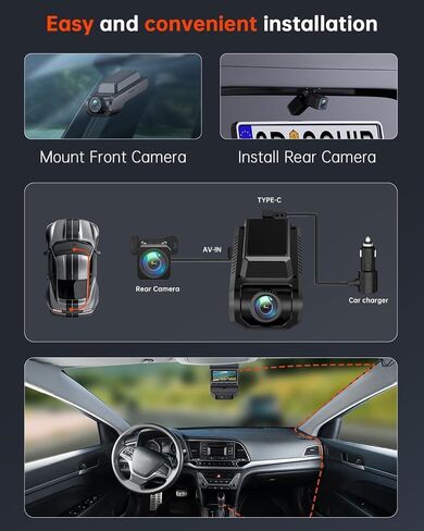 4K+1080P Front and Rear Dash Cam for Cars, Built-in WiFi and GPS in Kuwait