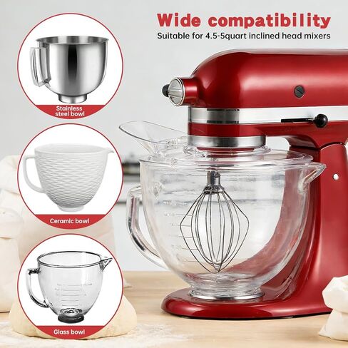 Pouring Shield for Kitchen-Aid 4.5-5 Quart Tilt-Head Stand Mixer, Removable Splatter Guard for Stainless Steel, Glass, Ceramic Bowls(COLOR:Transparent) in Kuwait