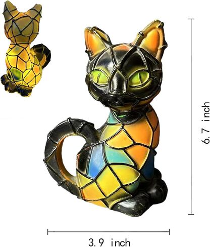 Stained Glass Cat Lamp, Vintage Resin Night Light, 3D LED Light Table Lamp, Idea for Cat Lovers’ Decor in Saudi Arabia