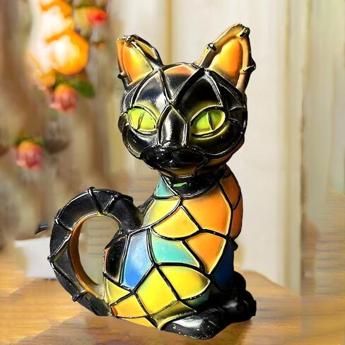Stained Glass Cat Lamp, Vintage Resin Night Light, 3D LED Light Table Lamp, Idea for Cat Lovers’ Decor in Saudi Arabia