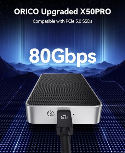 ORICO 80Gbps M.2 NVMe SSD Enclosure PCIE 5.0 Silent Fanless Compatible with Thunderbolt 5/4/3/USB4 X50 Dual-chip USB3.2/3.1/3.0 M-Key/(M&B) Key NVMe SSDs up to 8TB Fanless Silent Cooling- X50PRO in Saudi Arabia