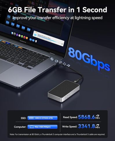 ORICO 80Gbps M.2 NVMe SSD Enclosure PCIE 5.0 Silent Fanless Compatible with Thunderbolt 5/4/3/USB4 X50 Dual-chip USB3.2/3.1/3.0 M-Key/(M&B) Key NVMe SSDs up to 8TB Fanless Silent Cooling- X50PRO in Saudi Arabia