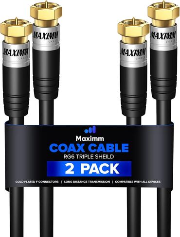 Maximm RG6 Coaxial Cable 3 Ft, Triple Shielded, Black, CL3, Gold F-Type, 2 Pack in Saudi Arabia