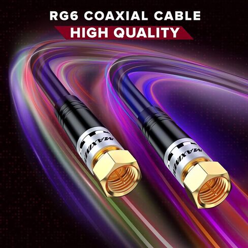 Maximm RG6 Coaxial Cable 3 Ft, Triple Shielded, Black, CL3, Gold F-Type, 2 Pack in Saudi Arabia