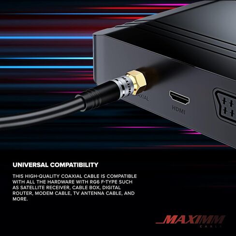 Maximm RG6 Coaxial Cable 3 Ft, Triple Shielded, Black, CL3, Gold F-Type, 2 Pack in Saudi Arabia