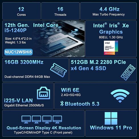 ASUS NUC 12 Pro， Intel NUC 12 Pro NUC12WSHi5，i5-1240P，16GB RAM, 512GB SSD in Kuwait