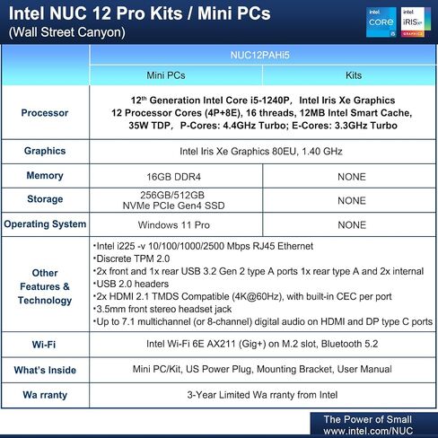 ASUS NUC 12 Pro， Intel NUC 12 Pro NUC12WSHi5，i5-1240P，16GB RAM, 512GB SSD in Kuwait