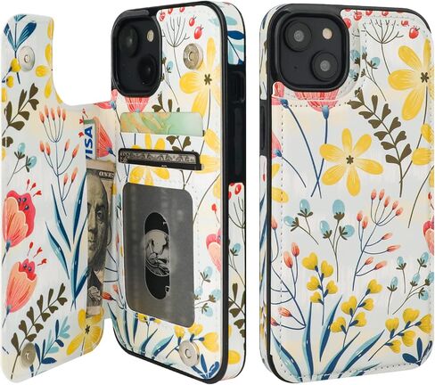 HAOPINSH for iPhone 14 Wallet Case with Card Holder, White Leopard Pattern Back Flip Folio PU Leather Kickstand Card Slots Case for Women Girls, Double Magnetic Clasp Shockproof Cover 6.1" in Kuwait