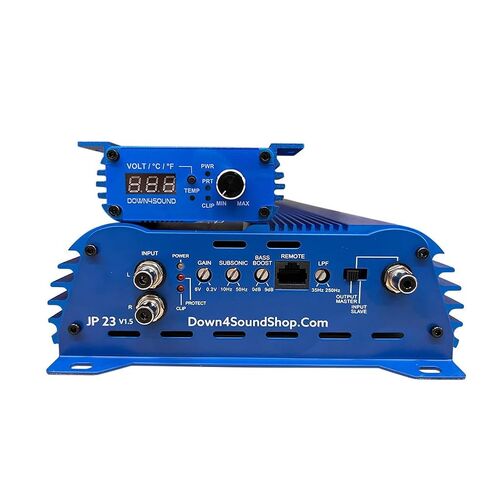 DOWN4SOUND JP23 V1.5 Elite Blue | Monoblock Amplifier - 2300W RMS, 1-Ohm Stable, Linkable for Car Audio Systems, High-Performance Bass Amplifier for 2000W Subwoofer Setup in Saudi Arabia