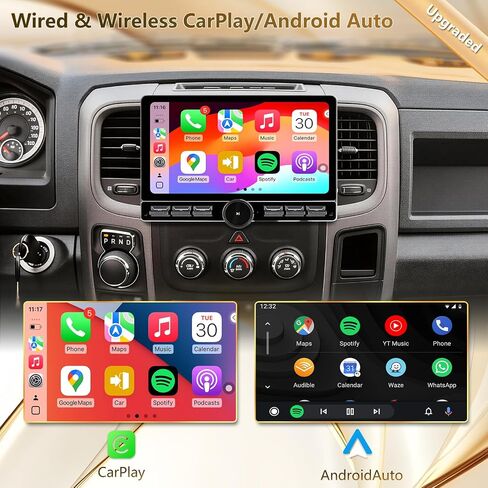 Android 13 Car Radio for Dodge RAM 1500 2500 3500 2013-2018, 10 Inch Head Unit HD Screen, Wireless CarPlay/Android Auto/QLED/Bluetooth/SWC/GPS/AM/FM/WiFi/HD Backup Camera in Saudi Arabia