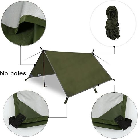 Tent Tarp, 10x10Ft Hammock Rain Fly Tent Tarp, Waterproof Camping Tarpaulin Shelter, Portable Lightweight Windproof Snowproof for Camping Picnic Beach -(Green) in Saudi Arabia