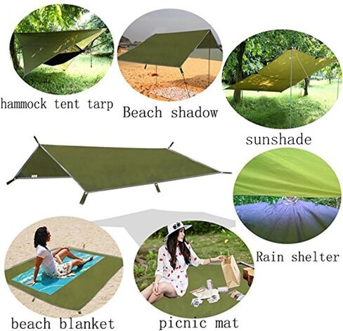 Tent Tarp, 10x10Ft Hammock Rain Fly Tent Tarp, Waterproof Camping Tarpaulin Shelter, Portable Lightweight Windproof Snowproof for Camping Picnic Beach -(Green) in Saudi Arabia