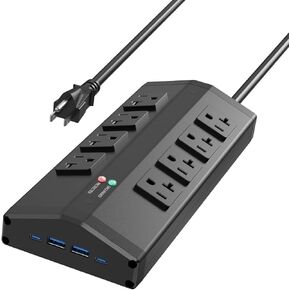 JUNNUJ مشترك كهرباء عالي التحمل مع 8 منافذ و4 منافذ USB، 6 قدم، أسود in Kuwait