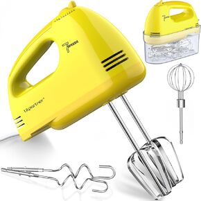 LILPARTNER Electric Hand Mixer with Storage Box, Ultra Power Kitchen Hand Mixer With 7-Speed & 5 Stainless Steel Accessories for Whipping Dough, Cream, Cake, Dishwasher Safe, YELLOW BOX in Kuwait