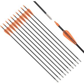 Fiberglass Arrows Black Spots with Orange Plastic Vanes with Long Bullet Shape Tips for Practice Archery Hunting fit for Recurve Bow or Compound Bow 24-30 inch 6/12PCS in Kuwait