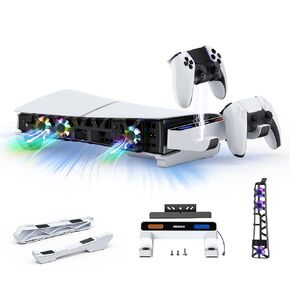حامل أفقي نحيف NexiGo PS5 مع محطة شحن لأجهزة التحكم في الحافة Dual_Sense وDual_Sense، مروحة تبريد صامتة مع تحكم ذكي في درجة الحرارة، مؤشرات LED، أبيض in Kuwait