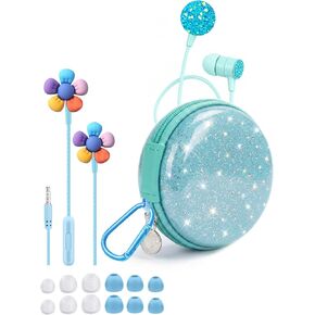 Teens Wired Earbuds with Case, 3.5mm Headphones for School, Bowknot in Kuwait