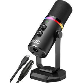 ميكروفون ديناميكي AOC USB/XLR لألعاب الكمبيوتر والبودكاست والتسجيل، وميكروفون RGB ثنائي الوضع ومعدات صوتية متدفقة مع حامل مكتب عالي التحمل، وكتم صوت Clicky، وكابلات USB بطول 7.5 قدم و6.5 قدم XLR متضمنة in Saudi Arabia
