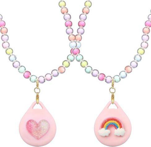 2 Pack Kids Necklace Holder for Airtag, Cute Girls Rainbow & Heart Shape Beaded Necklace Case for Girls in Kuwait