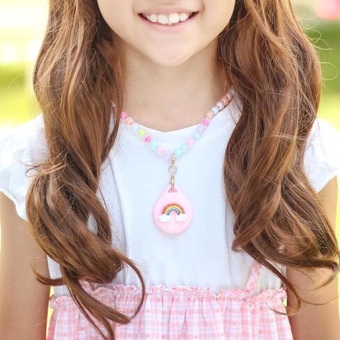 2 Pack Kids Necklace Holder for Airtag, Cute Girls Rainbow & Heart Shape Beaded Necklace Case for Girls in Kuwait
