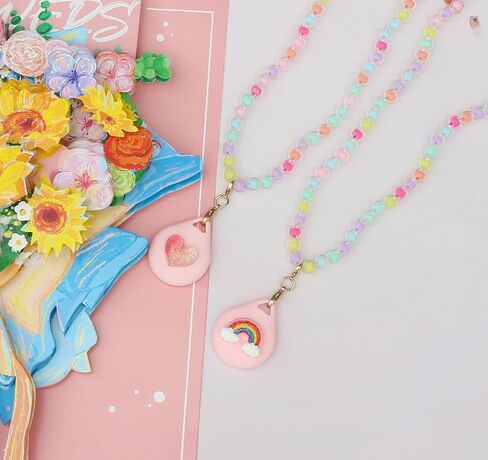 2 Pack Kids Necklace Holder for Airtag, Cute Girls Rainbow & Heart Shape Beaded Necklace Case for Girls in Kuwait