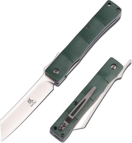 KATSU Folding Pocket Knife with Clip D2 Steel Blade,Handmade Camping Knives for Men Liner Lock G10 Handle Anti-slip Bamboo Style,Japanese Sharp Edc Pocket Knife with Sheath Hiking higonokami in Kuwait