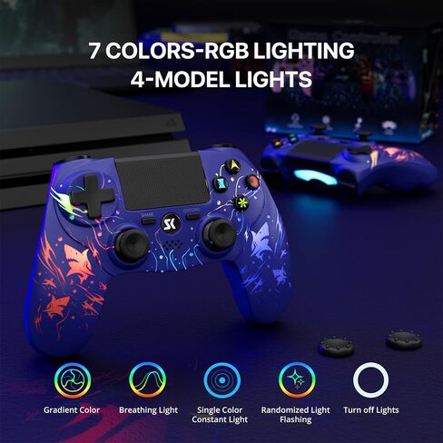 ISHAKO Wireless Controller for PS4, Adjustable RGB(Shark Purple) in Kuwait