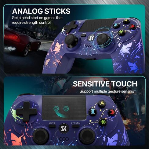 ISHAKO Wireless Controller for PS4, Adjustable RGB(Shark Purple) in Kuwait