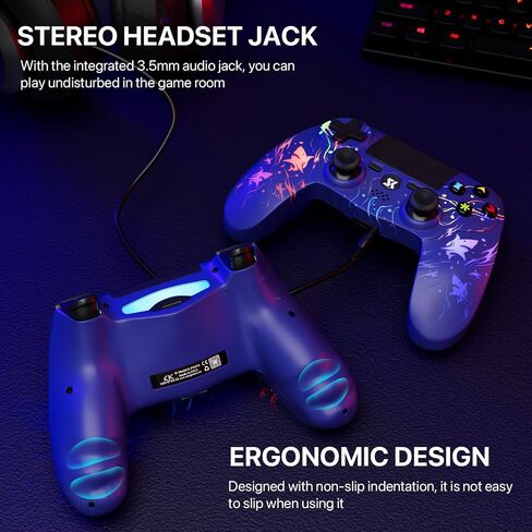 ISHAKO Wireless Controller for PS4, Adjustable RGB(Shark Purple) in Kuwait