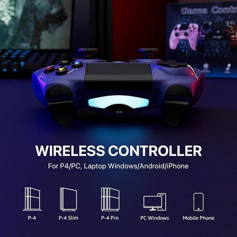 ISHAKO Wireless Controller for PS4, Adjustable RGB(Shark Purple) in Kuwait