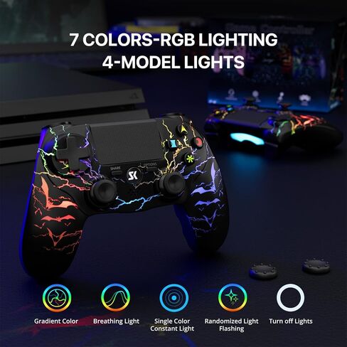 ISHAKO Wireless Controller for PS4, Adjustable RGB(Shark Black) in Kuwait