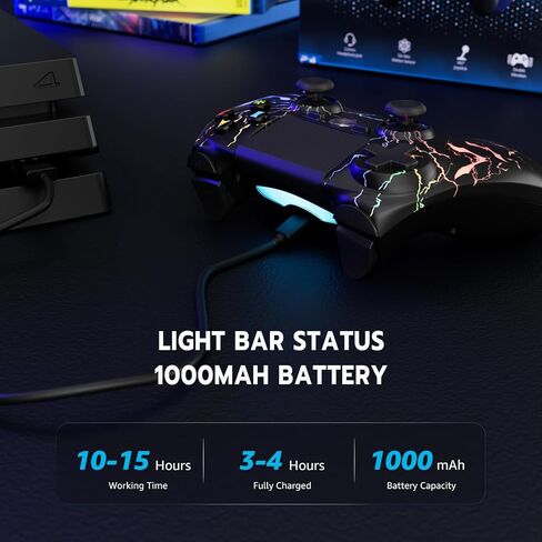 ISHAKO Wireless Controller for PS4, Adjustable RGB(Shark Black) in Kuwait