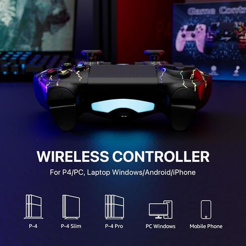 ISHAKO Wireless Controller for PS4, Adjustable RGB(Shark Black) in Kuwait