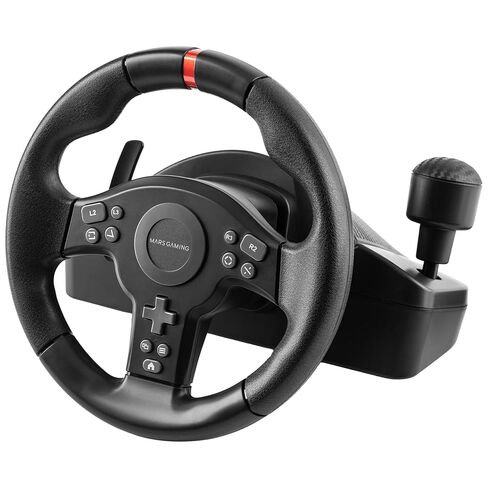 Mars Gaming MWH-RSXONE, SimRacing Steering Wheel, Zero Dead Zone and 270° Rotation, DriveSense Vibration, Shift Lever + Paddles, XL Pedals with Footrest, PC|PS3|PS4|Xbox One|Xbox Series X-S|Switch in Kuwait